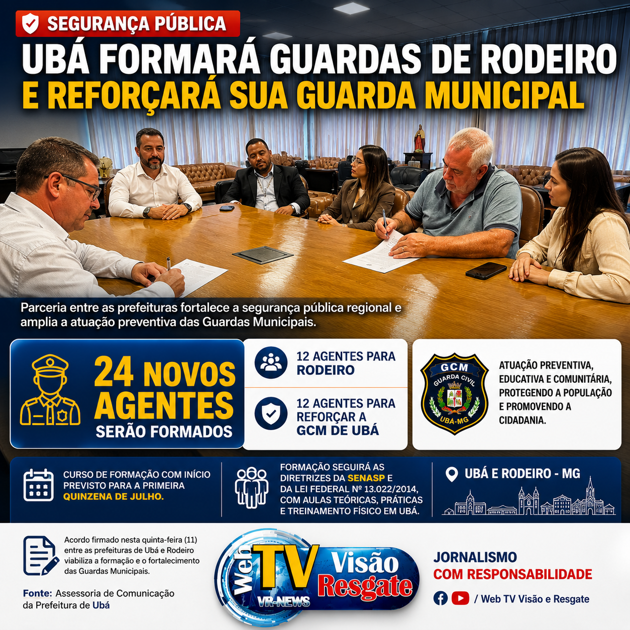 UBÁ E RODEIRO FIRMAM PARCERIA PARA FORMAÇÃO DE GUARDAS MUNICIPAIS E REFORÇO DA SEGURANÇA PÚBLICA.