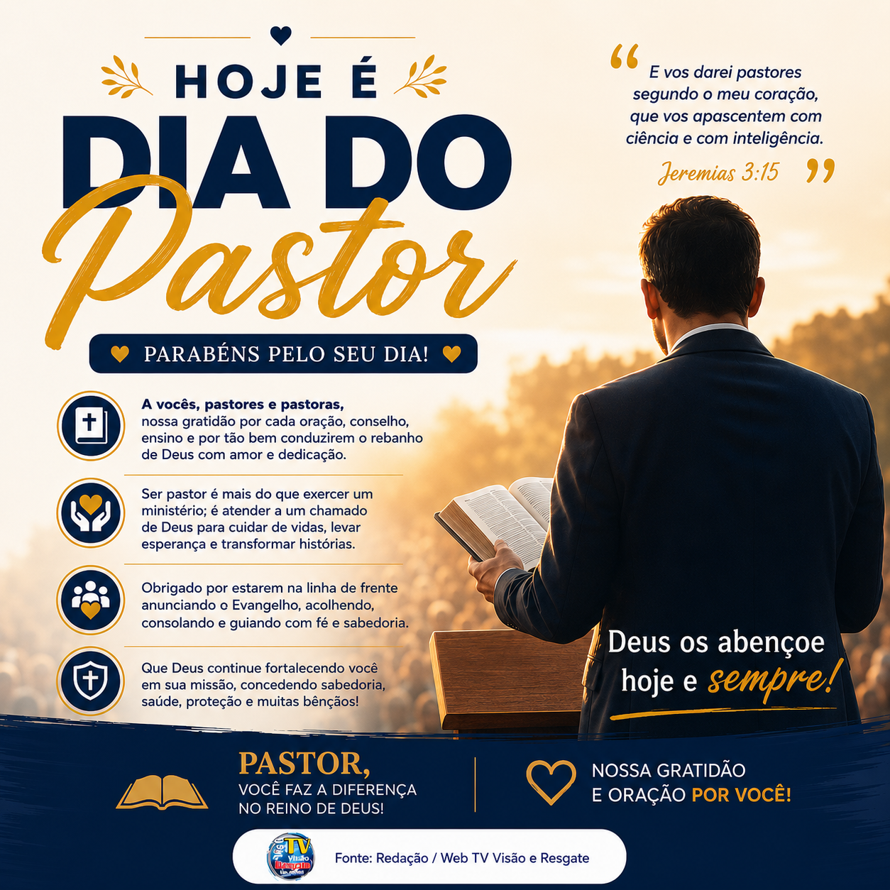 HOJE É DIA DO PASTOR: UMA HOMENAGEM AOS QUE DEDICAM A VIDA AO SERVIÇO DE DEUS.