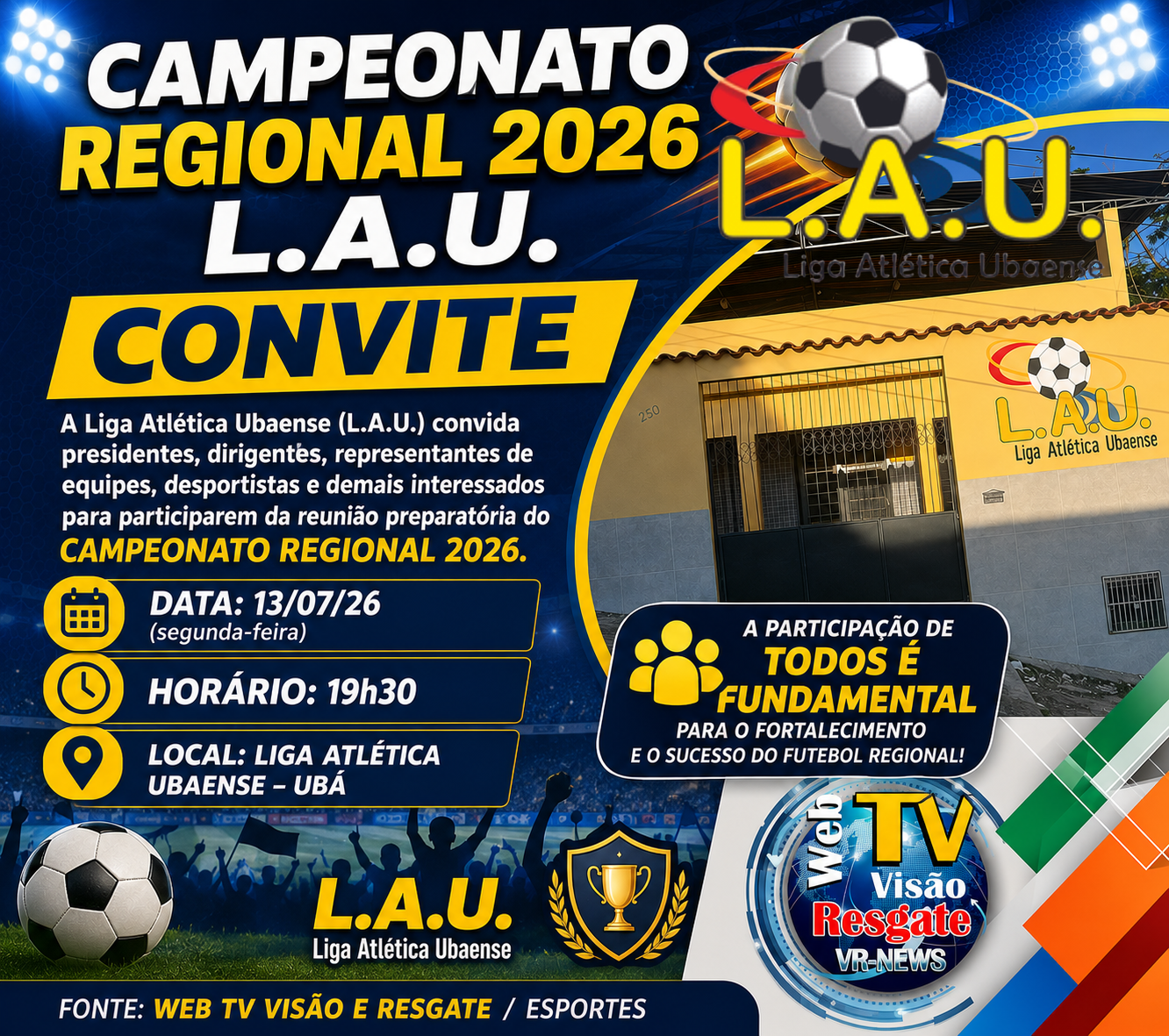 LIGA ATLÉTICA UBAENSE REALIZARÁ REUNIÃO DECISIVA PARA O CAMPEONATO REGIONAL 2026.