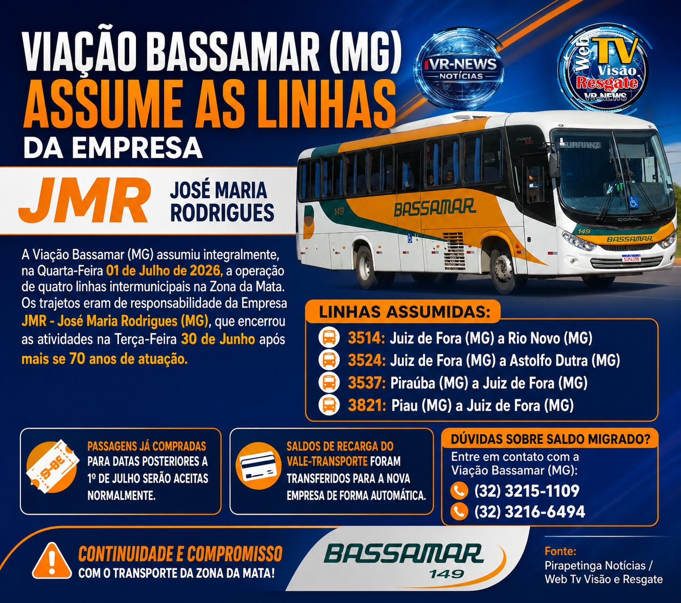 ### ? VIAÇÃO BASSAMAR ASSUME LINHAS INTERMUNICIPAIS OPERADAS PELA JMR NA ZONA DA MATA..