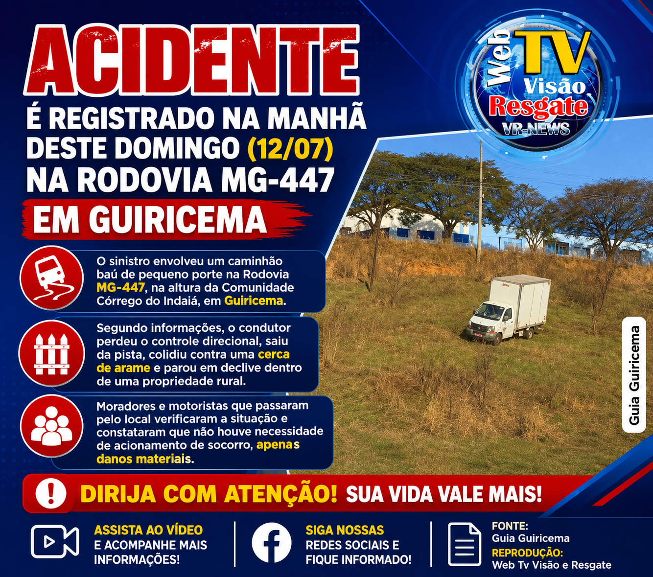 ACIDENTE É REGISTRADO NA MANHÃ DESTE DOMINGO NA RODOVIA MG-447 EM GUIRICEMA.