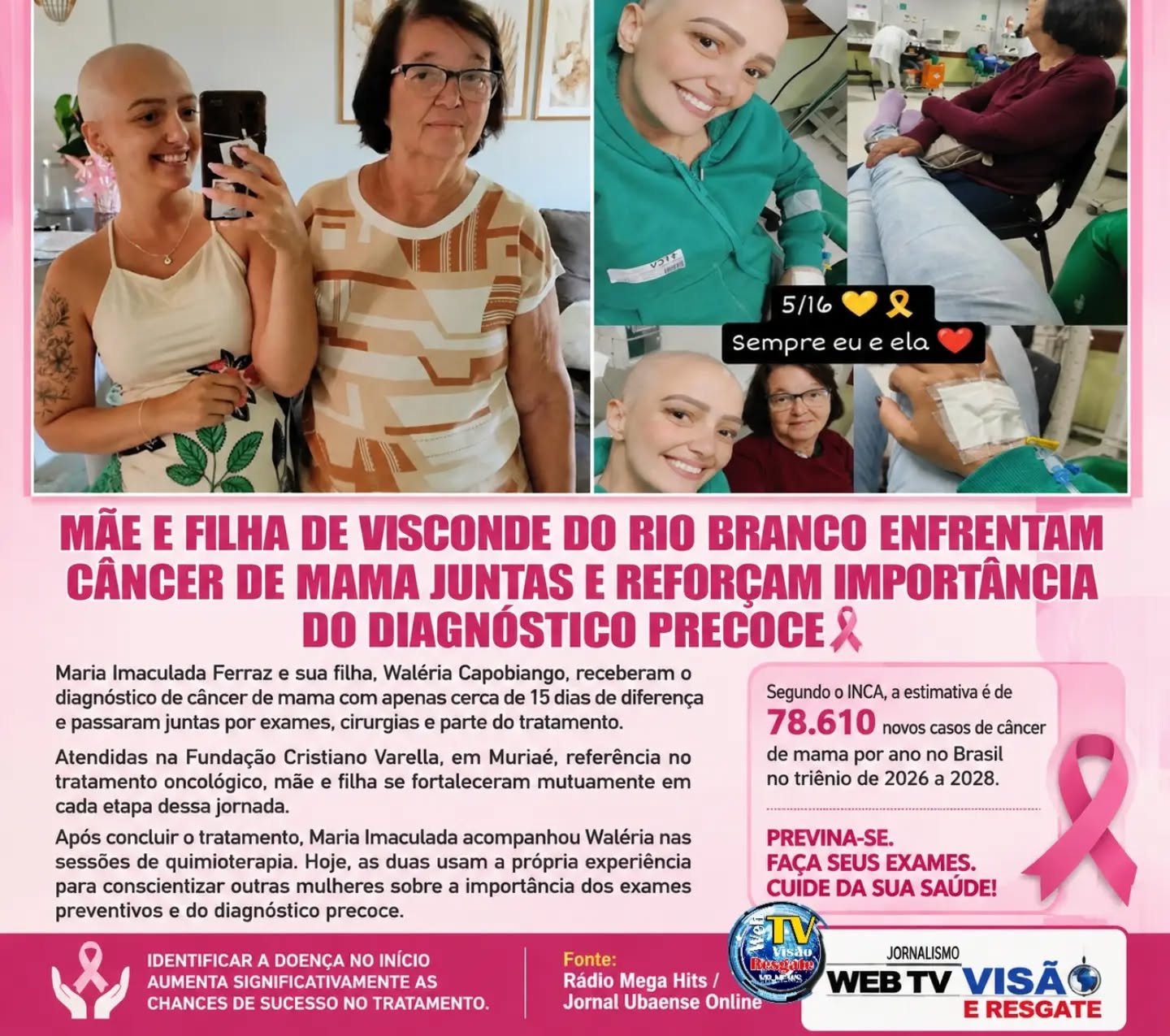 MÃE E FILHA DE VISCONDE DO RIO BRANCO ENFRENTAM CÂNCER DE MAMA JUNTAS E TRANSFORMAM DOR EM EXEMPLO DE SUPERAÇÃO.